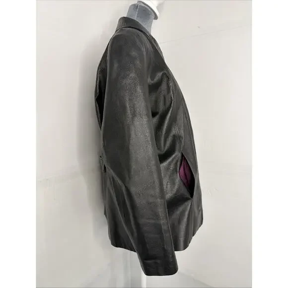 Kim Rogers Brown Genuine Leather Lined Full Zip Jacket Coat Women’s Size Large - Picture 3 of 11